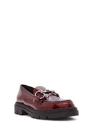Kadın Bordo Toka Detaylı Rugan Deri Maskülen Loafer | Derimod Kadın Bordo Toka Detaylı Rugan Deri Maskülen Loafer | Derimod