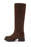 Women's Brown Chunky Heel Suede Leather Boots | Derimod Women's Brown Chunky Heel Suede Leather Boots | Derimod