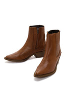 Women's Tan Leather Heeled Cowboy Boots | Derimod Women's Tan Leather Heeled Cowboy Boots | Derimod