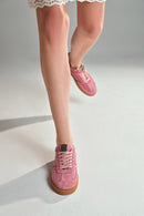 Women's Pink Lace-Up Suede Leather Sneakers | Derimod Women's Pink Lace-Up Suede Leather Sneakers | Derimod