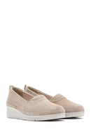 Women's Beige Wedge Heel Suede Leather Comfort Loafer | Derimod Women's Beige Wedge Heel Suede Leather Comfort Loafer | Derimod