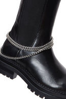 Women's Black Leather Zippered Chain Detailed Boots | Derimod Women's Black Leather Zippered Chain Detailed Boots | Derimod