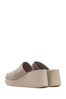 Women's Gray Wedge Heeled Suede Leather Slippers | Derimod Women's Gray Wedge Heeled Suede Leather Slippers | Derimod