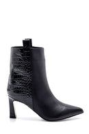 Women's Leather Crocodile Pattern Detailed Heeled Boots | Derimod Women's Leather Crocodile Pattern Detailed Heeled Boots | Derimod