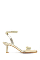 Women's Gold Ankle Buckle Thin Heel Metallic Sandals | Derimod Women's Gold Ankle Buckle Thin Heel Metallic Sandals | Derimod