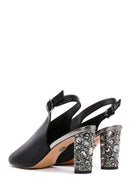 Women's Black Back Strap Stoned Thick Heel Sandals | Derimod Women's Black Back Strap Stoned Thick Heel Sandals | Derimod