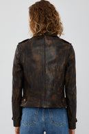 Newyork Women's Brown Vintage Biker Leather Jacket | Derimod Newyork Women's Brown Vintage Biker Leather Jacket | Derimod