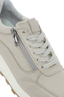 Kadın Bej Bağcıklı Yandan Fermuarlı Deri Sneaker | Derimod Kadın Bej Bağcıklı Yandan Fermuarlı Deri Sneaker | Derimod