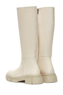 Women's Beige Zippered Leather Boots | Derimod Women's Beige Zippered Leather Boots | Derimod