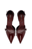 Women's Burgundy Ankle Buckle High Thin Heel Patent Leather Stiletto | Derimod Women's Burgundy Ankle Buckle High Thin Heel Patent Leather Stiletto | Derimod