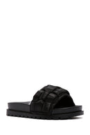 Women's Black Knitted Detailed Jelly Slippers | Derimod Women's Black Knitted Detailed Jelly Slippers | Derimod