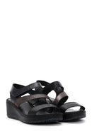 Women's Black Leather Wedge Heel Comfort Sandals | Derimod Women's Black Leather Wedge Heel Comfort Sandals | Derimod