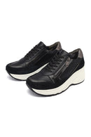 Woman Black Lace-Up Zipper Detailed Wedge Heels Leather Sneakers | Derimod Woman Black Lace-Up Zipper Detailed Wedge Heels Leather Sneakers | Derimod