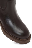 Women's Brown Thick-Soled Leather Boot | Derimod Women's Brown Thick-Soled Leather Boot | Derimod