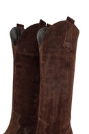 Woman Brown Chunky Heel Suede Leather Cowboy Boots | Derimod Woman Brown Chunky Heel Suede Leather Cowboy Boots | Derimod