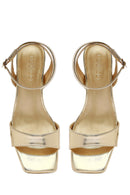 Women's Gold Ankle Buckle Chunky Heel Metallic Sandals | Derimod Women's Gold Ankle Buckle Chunky Heel Metallic Sandals | Derimod