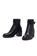 Woman Black Zippered Chunky Heels Leather Boat | Derimod Woman Black Zippered Chunky Heels Leather Boat | Derimod