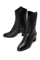 Women's Black Leather Cowboy Heeled Boots | Derimod Women's Black Leather Cowboy Heeled Boots | Derimod