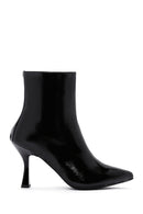 Women's Black Zippered Thin Heel Patent Leather Boots | Derimod Women's Black Zippered Thin Heel Patent Leather Boots | Derimod