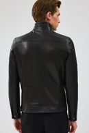 Wade Men's Black Slim-Fit Leather Coat | Derimod Wade Men's Black Slim-Fit Leather Coat | Derimod