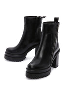 Women's Black Leather Zippered Platform Heeled Boots | Derimod Women's Black Leather Zippered Platform Heeled Boots | Derimod