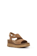 Women's Tan Suede Leather Wedge Heeled Ankle Buckle Comfort Sandals | Derimod Women's Tan Suede Leather Wedge Heeled Ankle Buckle Comfort Sandals | Derimod
