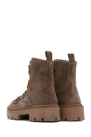 Women's Tan Suede Leather Boots with Zipper | Derimod Women's Tan Suede Leather Boots with Zipper | Derimod