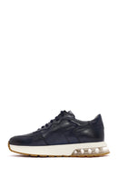 Men's Navy Blue Lace-Up Leather Sneaker | Derimod Men's Navy Blue Lace-Up Leather Sneaker | Derimod