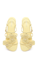 Woman Yellow Ankle-Buckle Floral Sandal | Derimod Woman Yellow Ankle-Buckle Floral Sandal | Derimod