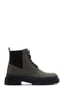 Men's Khaki Nubuck Leather Thick Soled Casual Boots | Derimod Men's Khaki Nubuck Leather Thick Soled Casual Boots | Derimod
