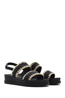 Women's Black Ankle Buckle Thick Soled Straw Sandals | Derimod Women's Black Ankle Buckle Thick Soled Straw Sandals | Derimod