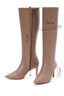 Women's Camel Zippered Thin Heeled Leather Boots | Derimod Women's Camel Zippered Thin Heeled Leather Boots | Derimod