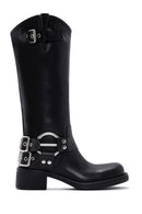 Women's Black Leather Buckle Boots | Derimod Women's Black Leather Buckle Boots | Derimod