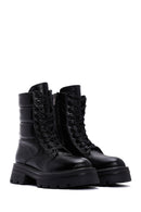 Women's Black Zipper Metallic Leather Combat Boots | Derimod Women's Black Zipper Metallic Leather Combat Boots | Derimod