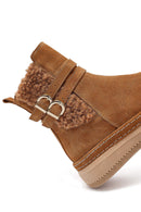 Woman Tan Zippered Suede Leather Teddy Bot | Derimod Woman Tan Zippered Suede Leather Teddy Bot | Derimod