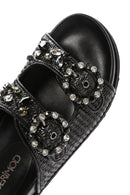 Women's Black Straw Stone Slippers | Derimod Women's Black Straw Stone Slippers | Derimod