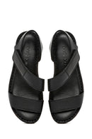 Kadın Siyah Bantlı Deri Comfort Sandalet | Derimod Kadın Siyah Bantlı Deri Comfort Sandalet | Derimod