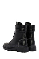 Women's Black Zippered Stoned Leather Combat Boots | Derimod Women's Black Zippered Stoned Leather Combat Boots | Derimod
