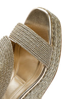 Women's Gold Wedge Heeled Knitted Espadrille Sandals | Derimod Women's Gold Wedge Heeled Knitted Espadrille Sandals | Derimod