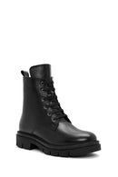 Woman Black Zippered Leather Boat | Derimod Woman Black Zippered Leather Boat | Derimod
