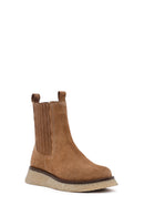 Women's Camel Thick-Soled Suede Leather Chelsea Boot | Derimod Women's Camel Thick-Soled Suede Leather Chelsea Boot | Derimod
