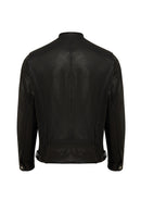 Towns Men Black Slim-Fit Short Leather Jacket | Derimod Towns Men Black Slim-Fit Short Leather Jacket | Derimod
