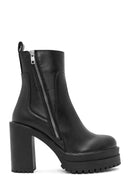 Women's Black Zipper High Thick Heel Boots | Derimod Women's Black Zipper High Thick Heel Boots | Derimod