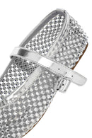 Women's Silver Mesh Stone-Studded Ballet Flats | Derimod Women's Silver Mesh Stone-Studded Ballet Flats | Derimod