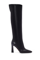 Women's Black Zippered High Thick Heel Leather Boot | Derimod Women's Black Zippered High Thick Heel Leather Boot | Derimod