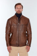 Ford (Plus) Men's Cognac Leather Jacket | Derimod Ford (Plus) Men's Cognac Leather Jacket | Derimod
