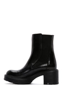 Women's Black Leather Heeled Chelsea Boots | Derimod Women's Black Leather Heeled Chelsea Boots | Derimod