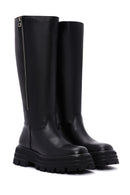 Women's Black Thick Soled Zippered Leather Boots | Derimod Women's Black Thick Soled Zippered Leather Boots | Derimod