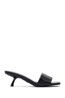 Women's Black Thin Short Heeled Slippers | Derimod Women's Black Thin Short Heeled Slippers | Derimod