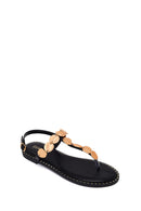 Woman Black Stone-Embellished Toe-Post Sandal | Derimod Woman Black Stone-Embellished Toe-Post Sandal | Derimod